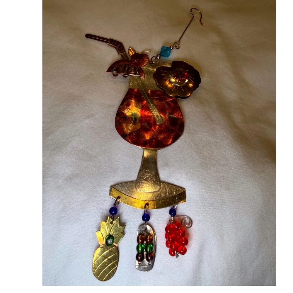 Tropical Cocktail Drink Mixed Metal Ornament Suncatcher Tiki Bar Decor Pineapple